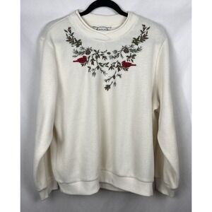 Vtg Allison Daley Grandmacore Cardinal Christmas Sweatshirt Embroidered L 90s‎